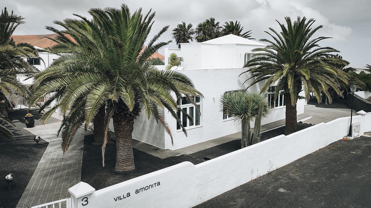 Lava-black landscape and palm trees inform this all-white house by OOOOX in Spain 