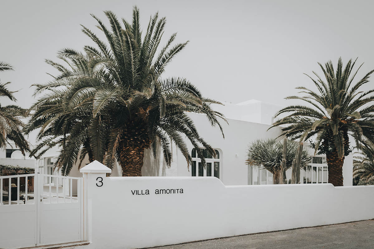Lava-black landscape and palm trees inform this all-white house by OOOOX in Spain 