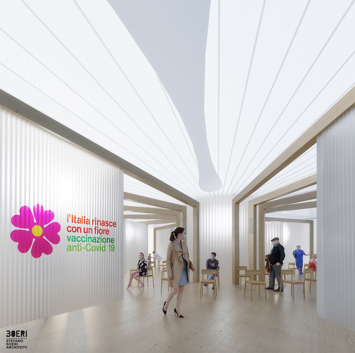 Stefano Boeri designs prefabricated and timber-framed vaccination pavilions for 1,500 sites of Italy