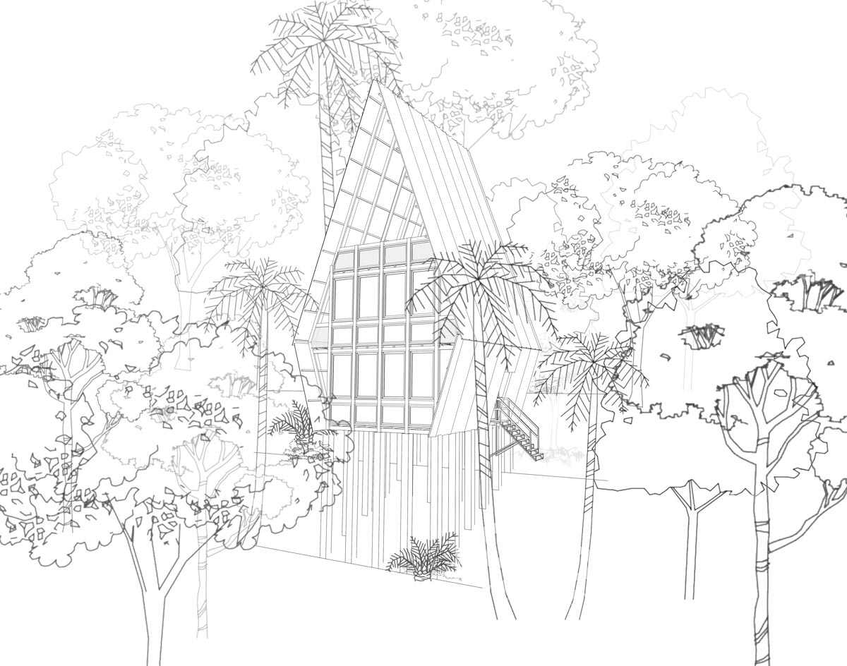 Macaco House is lifted on pillars to have zero interference in vegetation of Brazilian forest