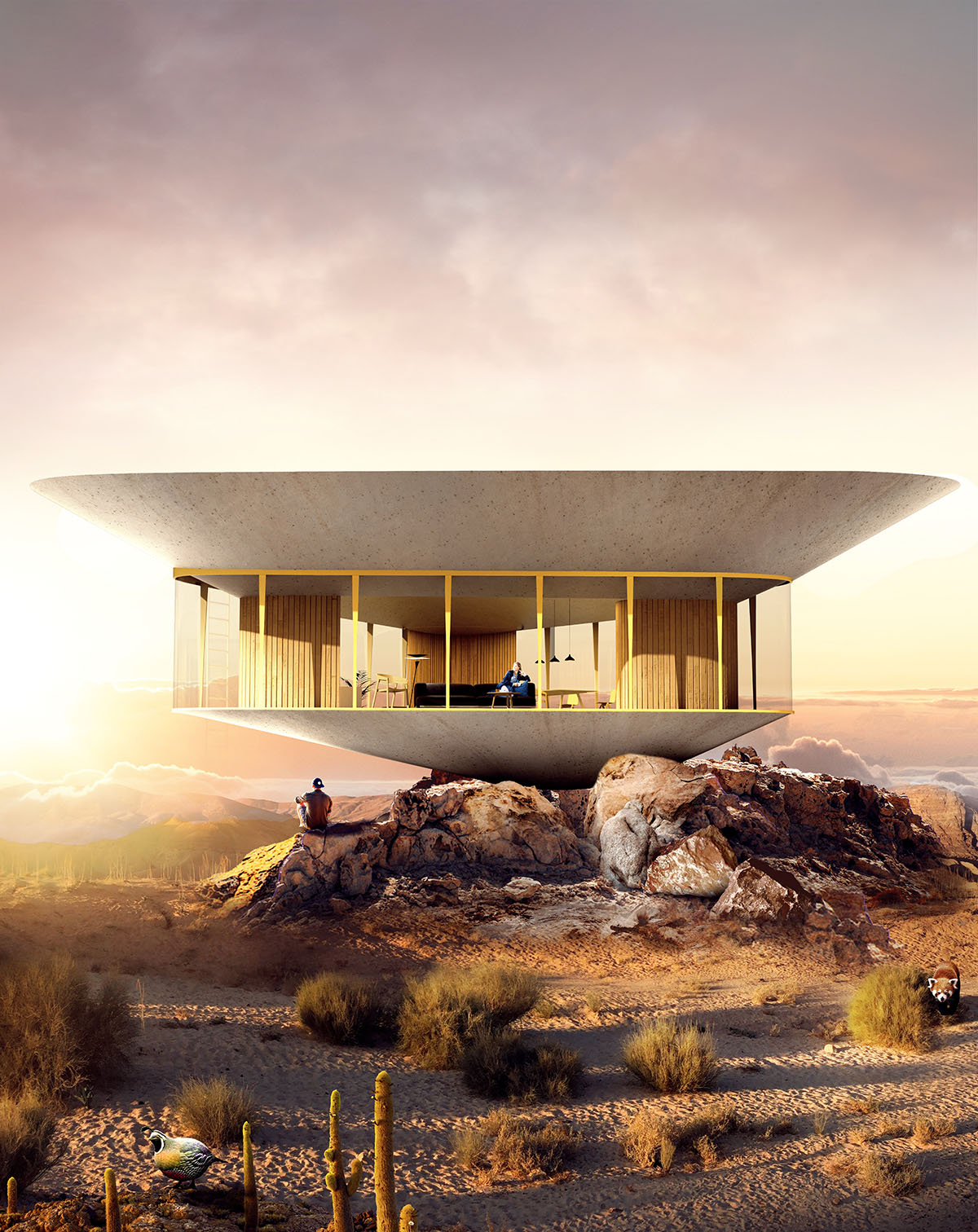 Antireality designed a summer house with reversed roof to create a swimming pool