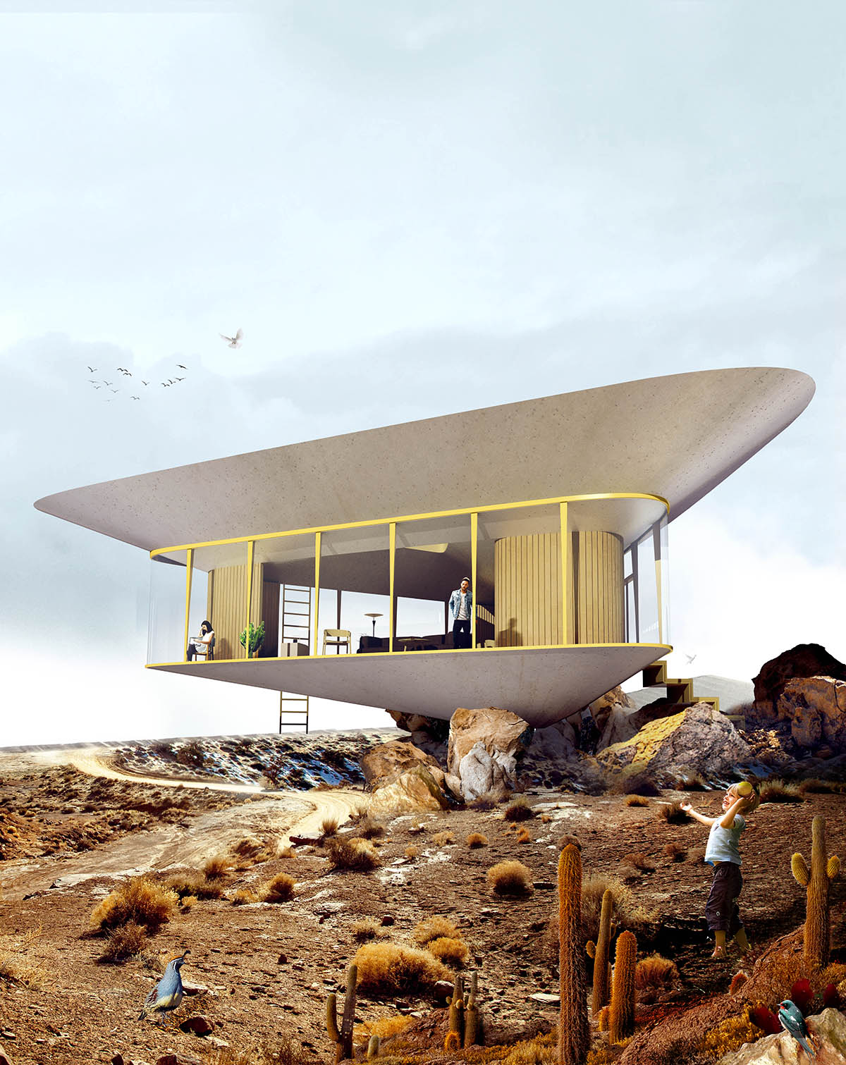 Antireality designed a summer house with reversed roof to create a swimming pool