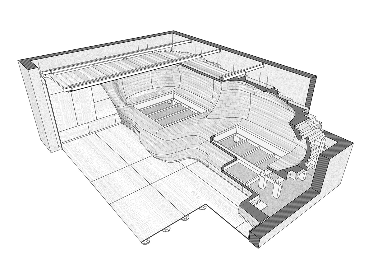 Tenon Architecture creates cave-like wooden interior for a resort in Greece