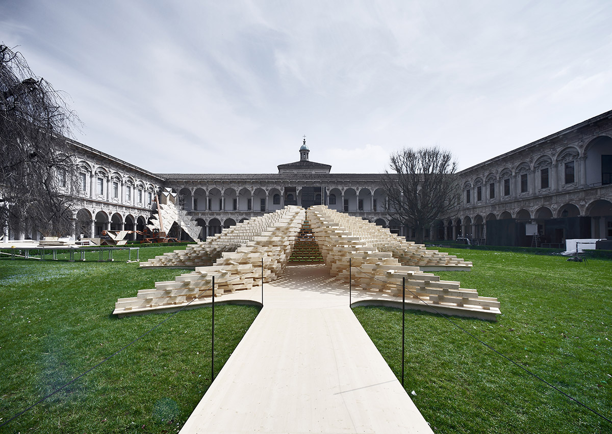 Peter Pichler Architecture built a scollop-formed structure for Milan Design Week