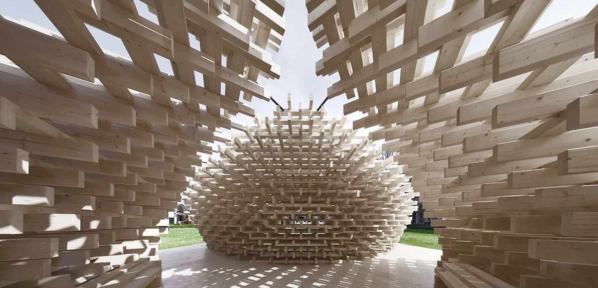 Peter Pichler Architecture built a scollop-formed structure for Milan Design Week