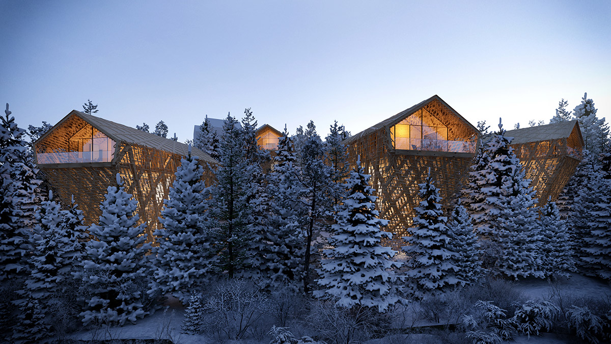 Peter Pichler Architecture designs luxury suites with diagrid structures ensuring privacy in forest