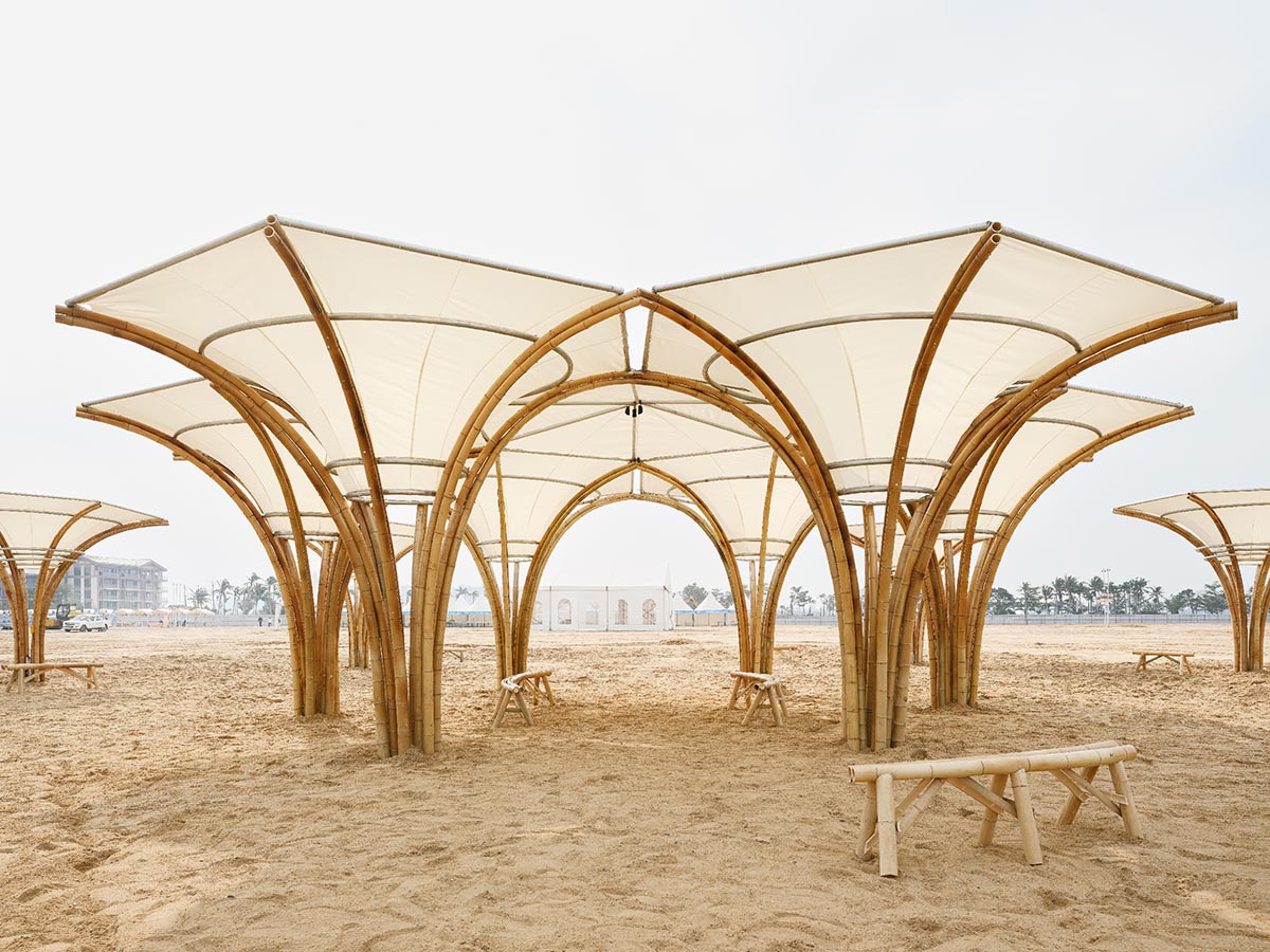 Also Architects creates art museum made of umbrella-like bamboo structures and undulating fabric