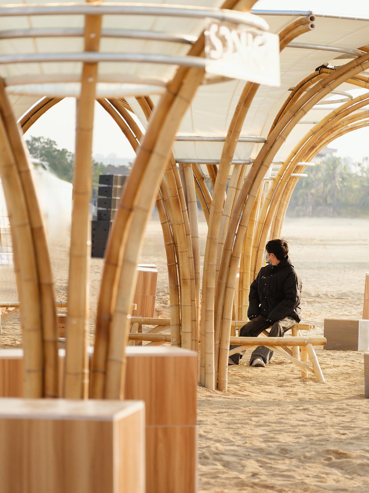 Also Architects creates art museum made of umbrella-like bamboo structures and undulating fabric