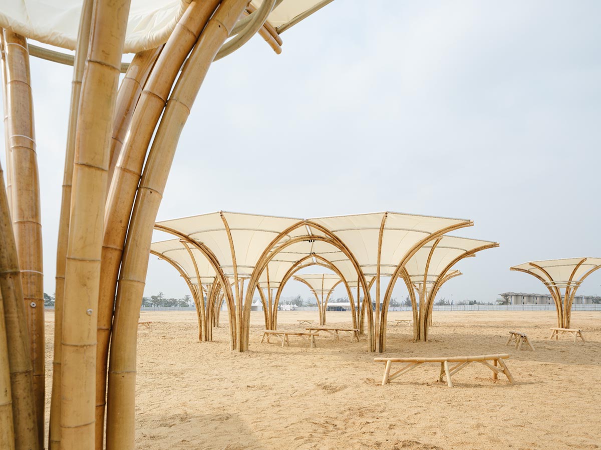 Also Architects creates art museum made of umbrella-like bamboo structures and undulating fabric