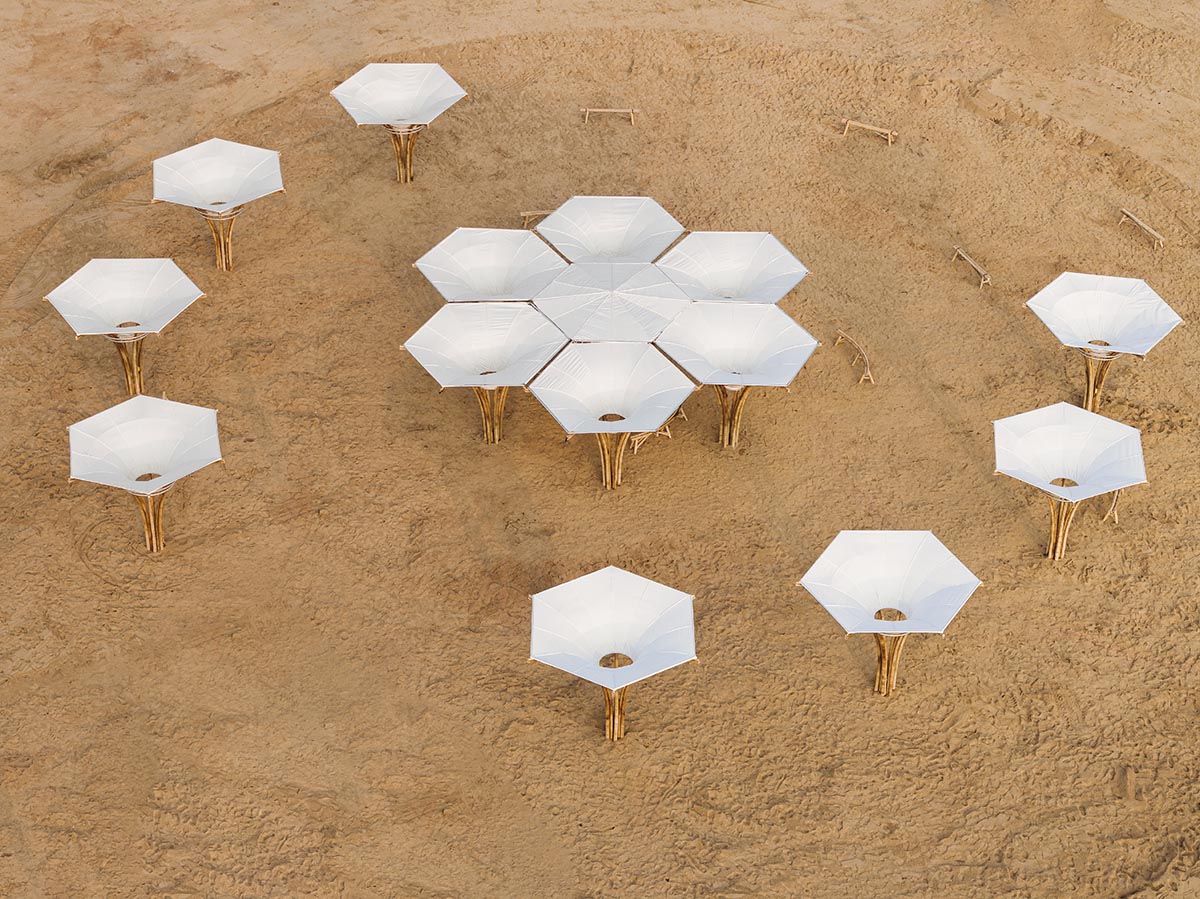 Also Architects creates art museum made of umbrella-like bamboo structures and undulating fabric