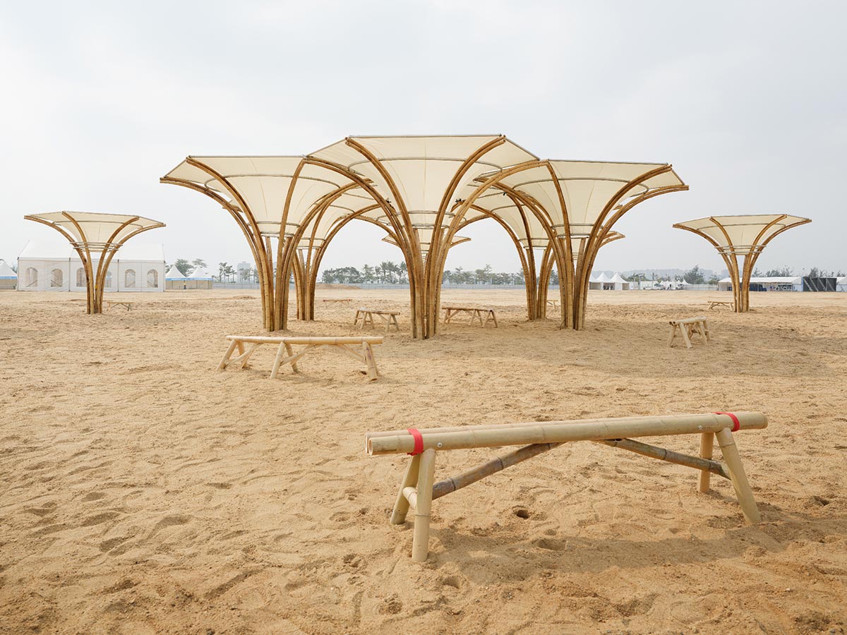 Also Architects creates art museum made of umbrella-like bamboo structures and undulating fabric