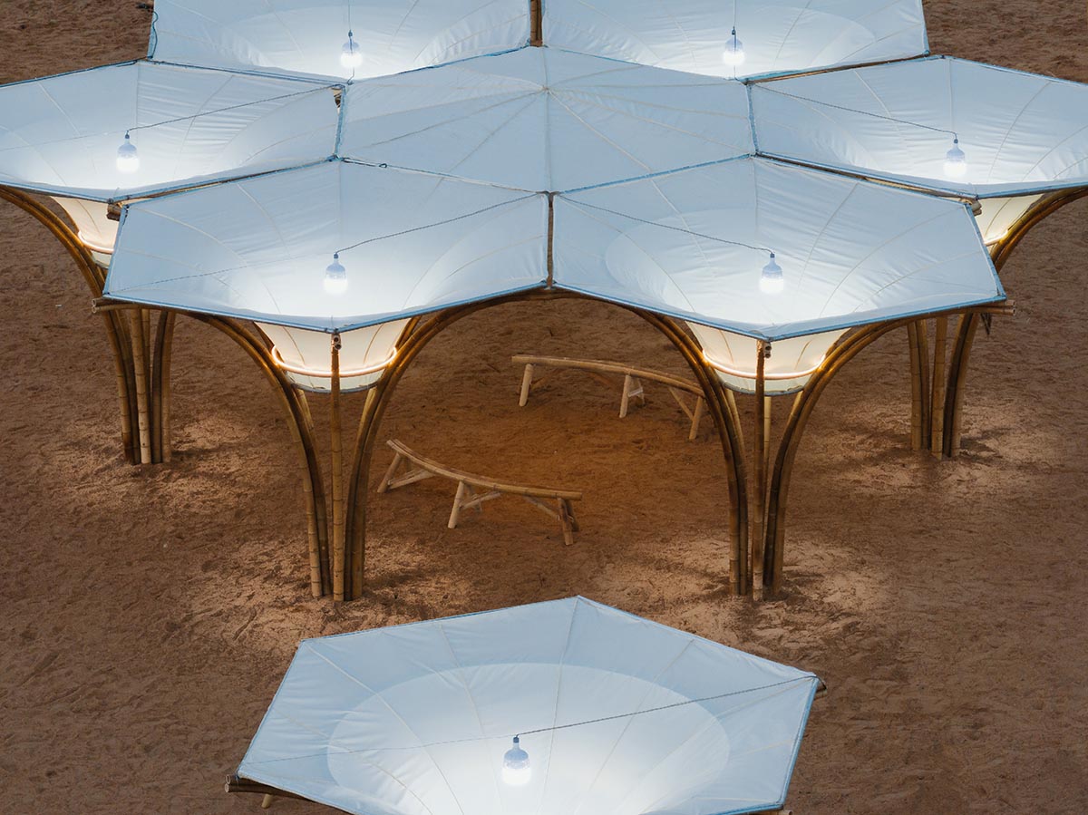 Also Architects creates art museum made of umbrella-like bamboo structures and undulating fabric