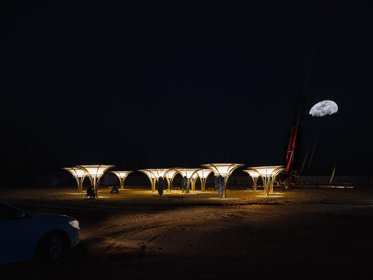 Also Architects creates art museum made of umbrella-like bamboo structures and undulating fabric