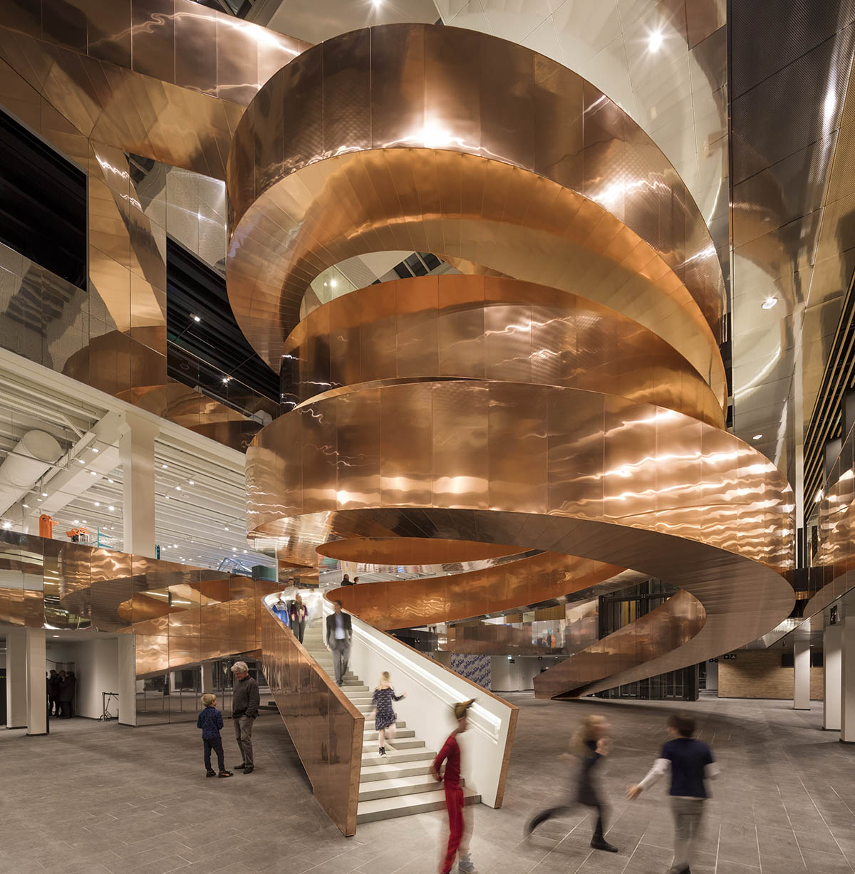 Visitors experience copper-clad Helix staircase in CEBRA-designed Experimentarium in Copenhagen