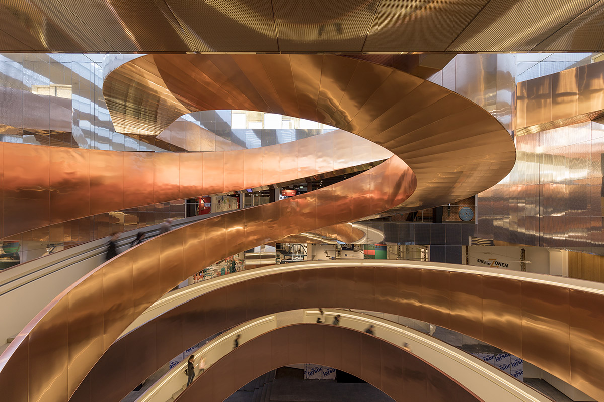 Visitors experience copper-clad Helix staircase in CEBRA-designed Experimentarium in Copenhagen