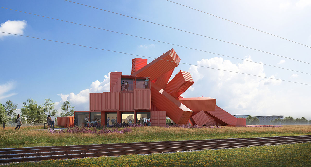 Dixon Jones unveils design for a multi-purpose building made from shipping containers in Edinburgh