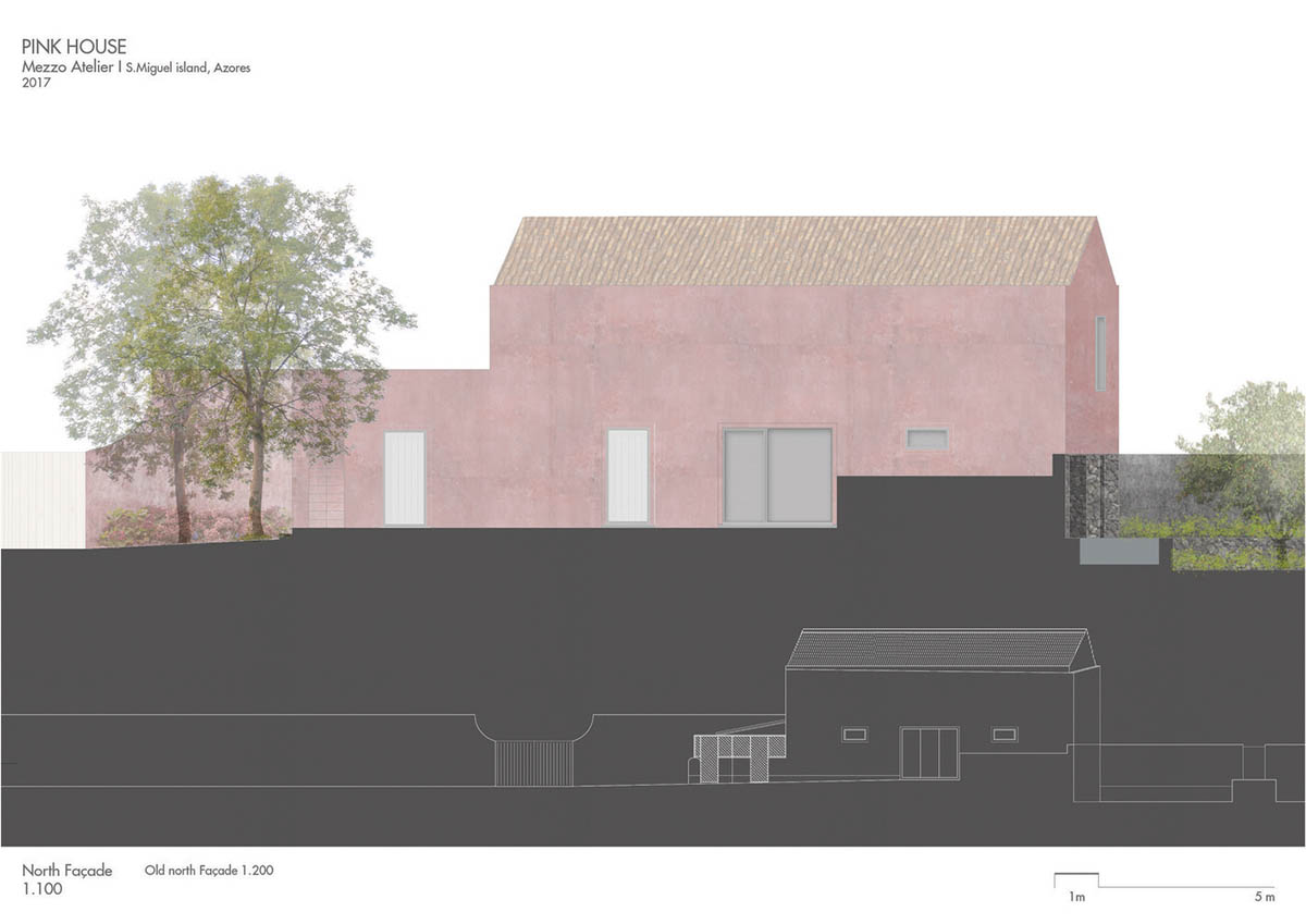 Mezzo Atelier transforms old barn into guesthouses featuring different hues of pink