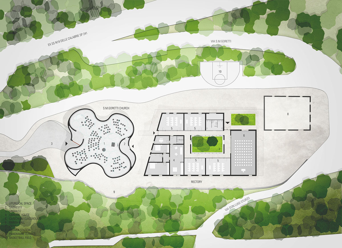 Smooth all-white walls form church designed by Mario Cucinella Architects in Mormanno hill town 