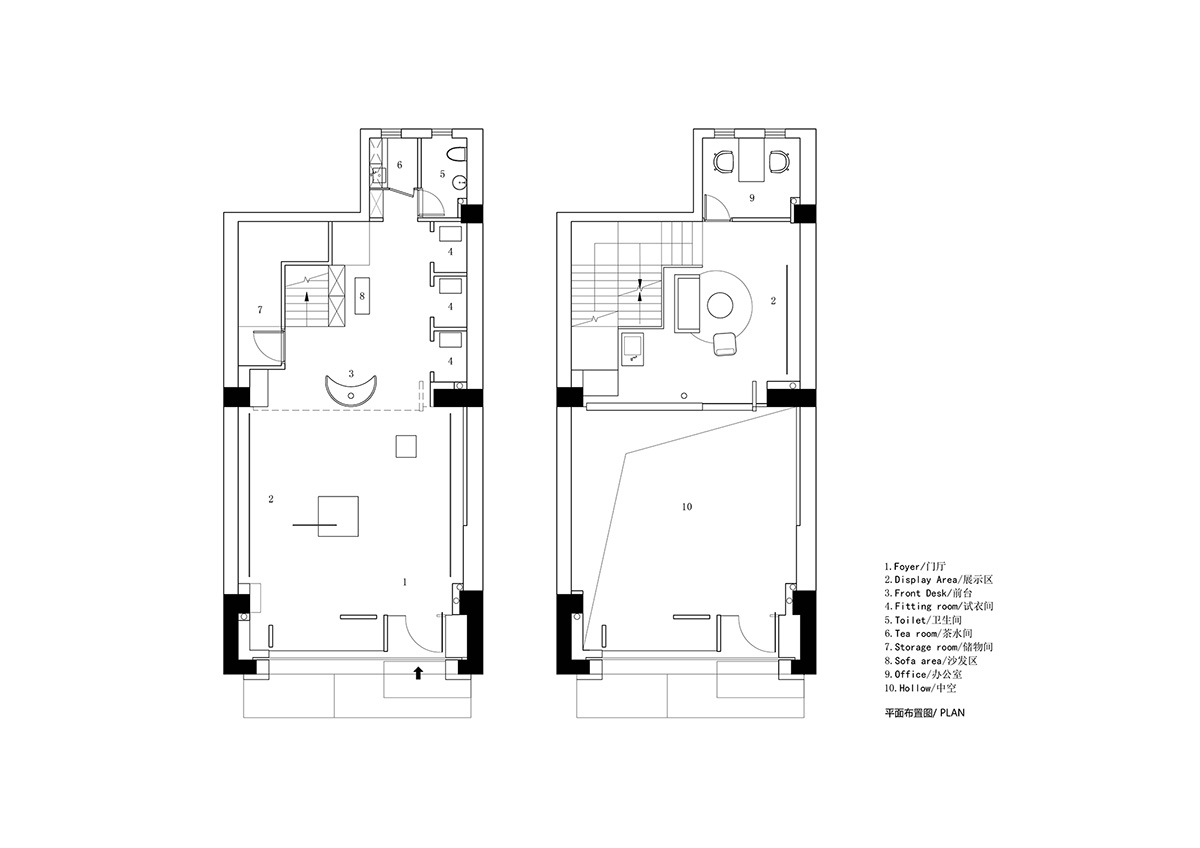 Grey and red colours combined with geometric shapes and shimmering ceiling for fashion store in China