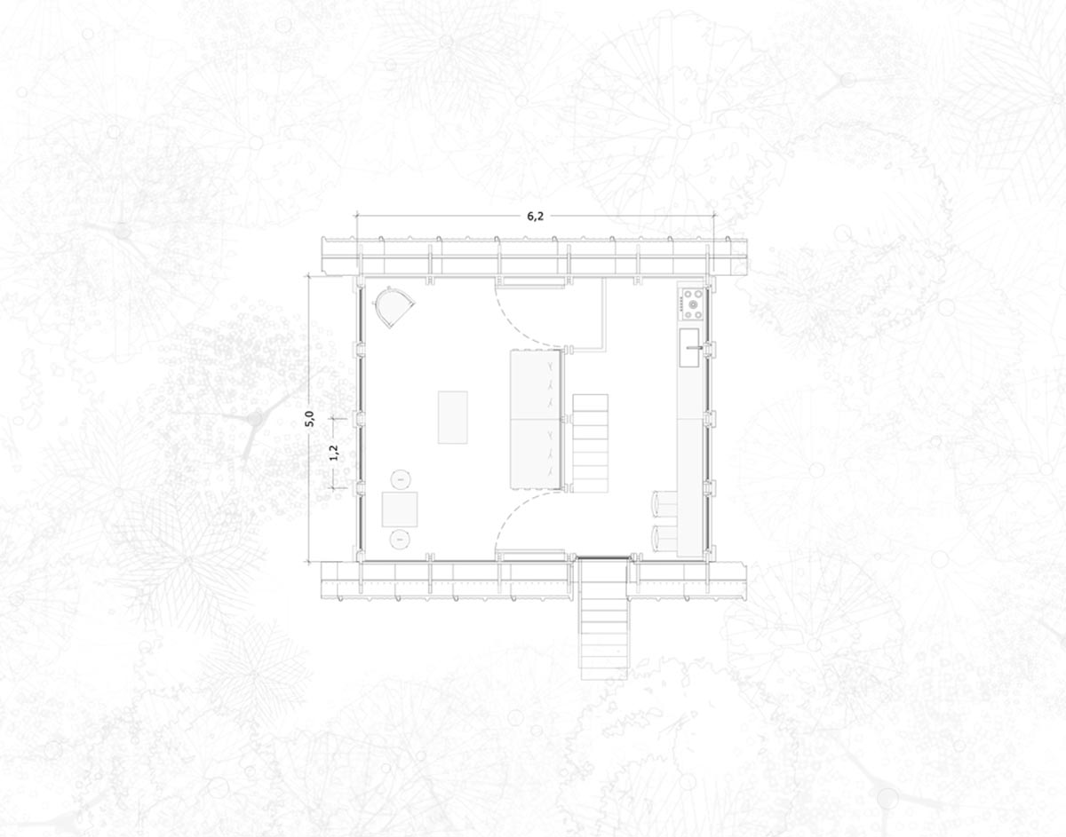 Macaco House is lifted on pillars to have zero interference in vegetation of Brazilian forest