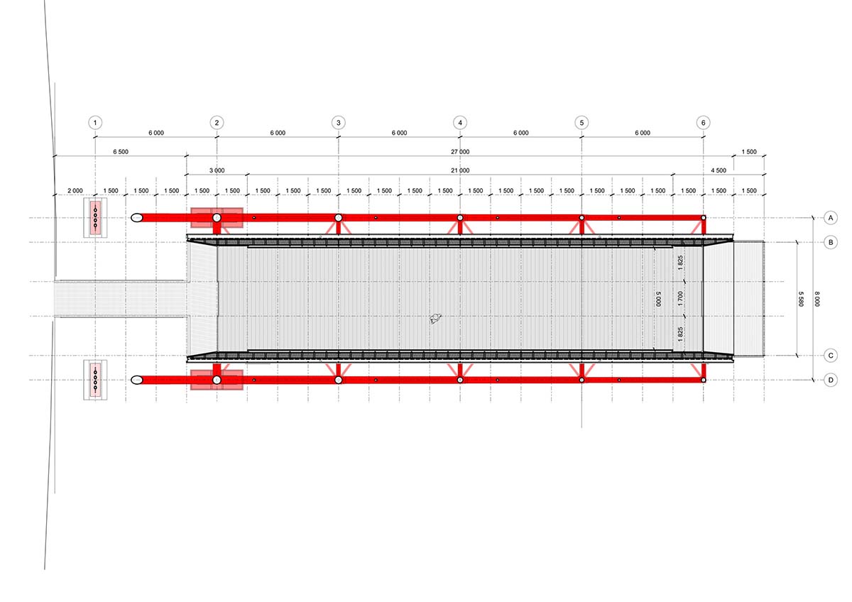 Richard Rogers' new gallery supported by orange steel beams cantilevers out 27 meters over hillside