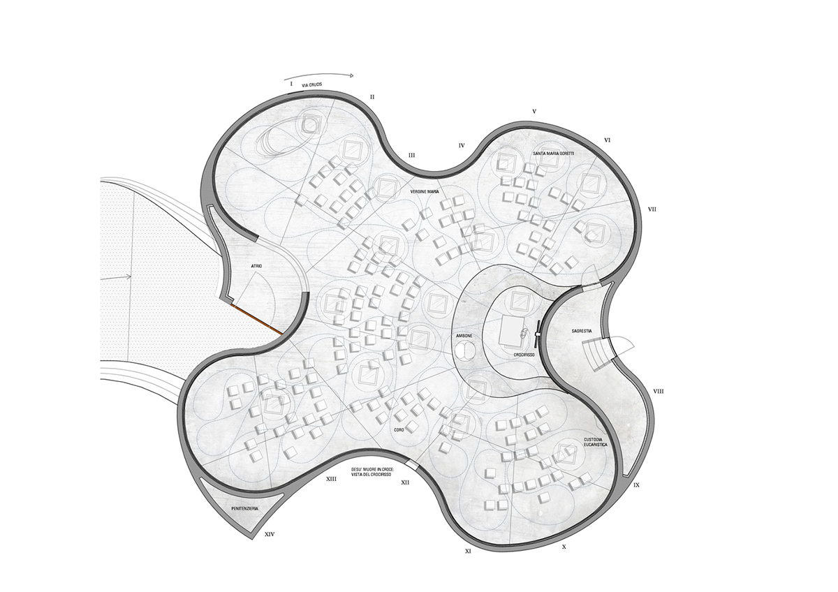 Smooth all-white walls form church designed by Mario Cucinella Architects in Mormanno hill town 