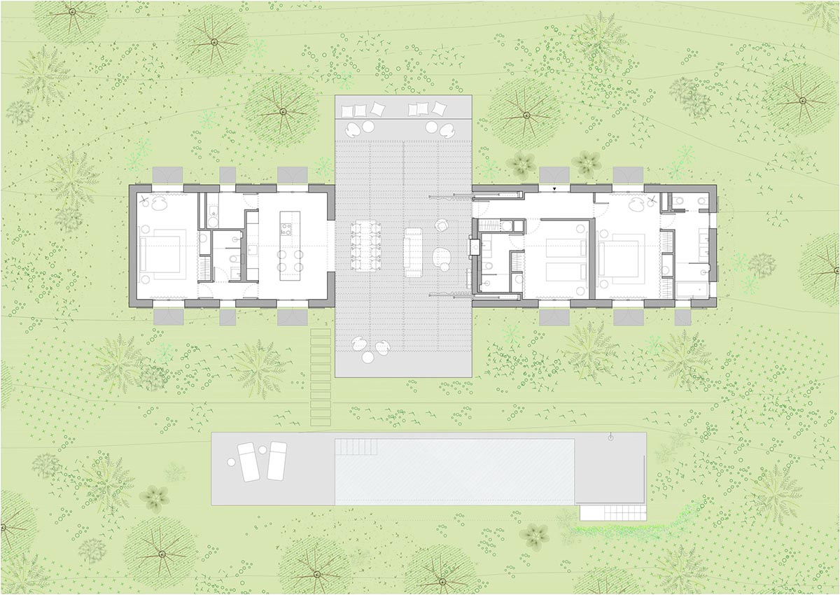 OHLAB's rural villa in Mallorca allows guests to frame natural surrounding under wattle pergola