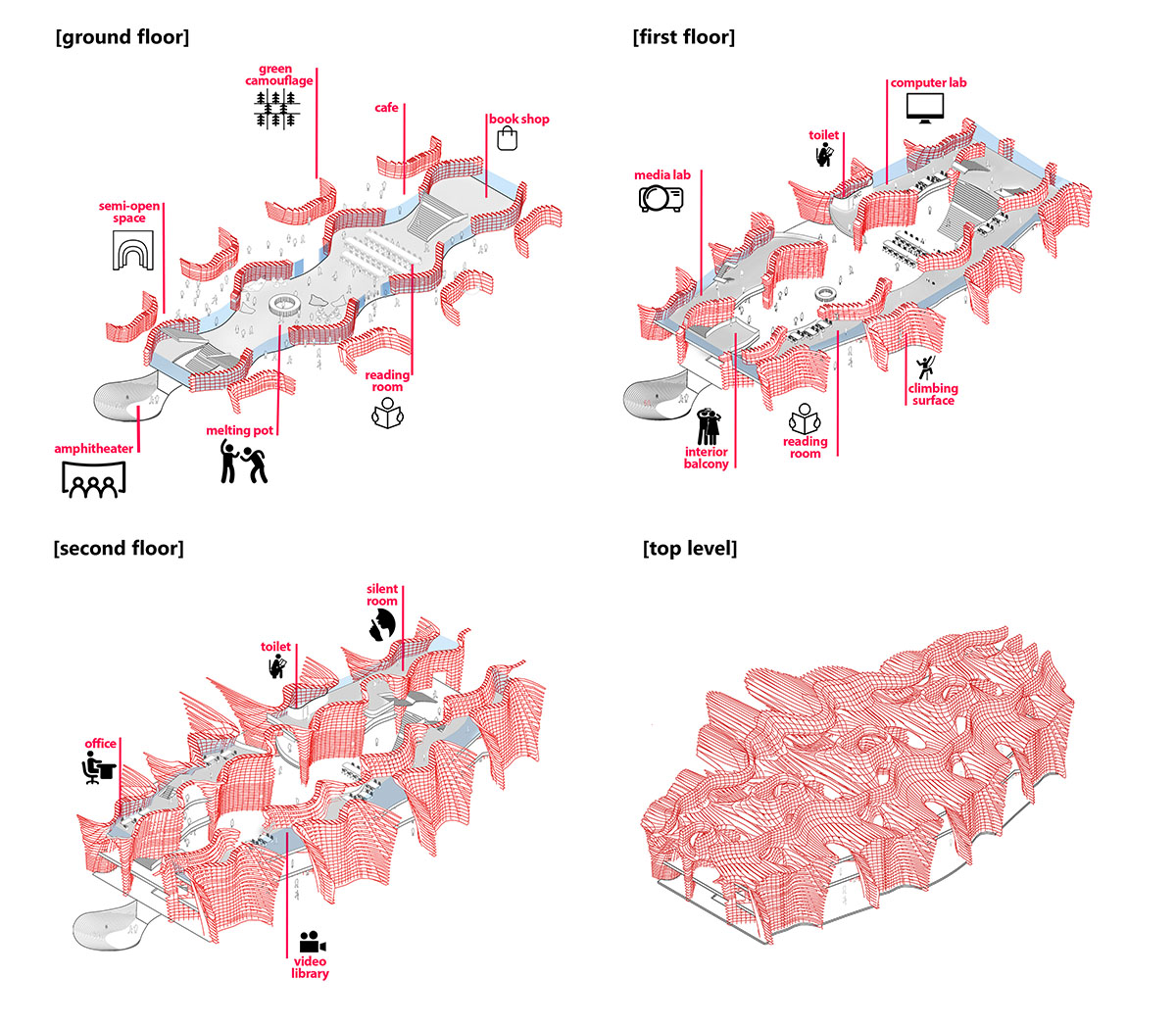 GAD proposes immersive organic-shaped library to generate futuristic reading and media spaces