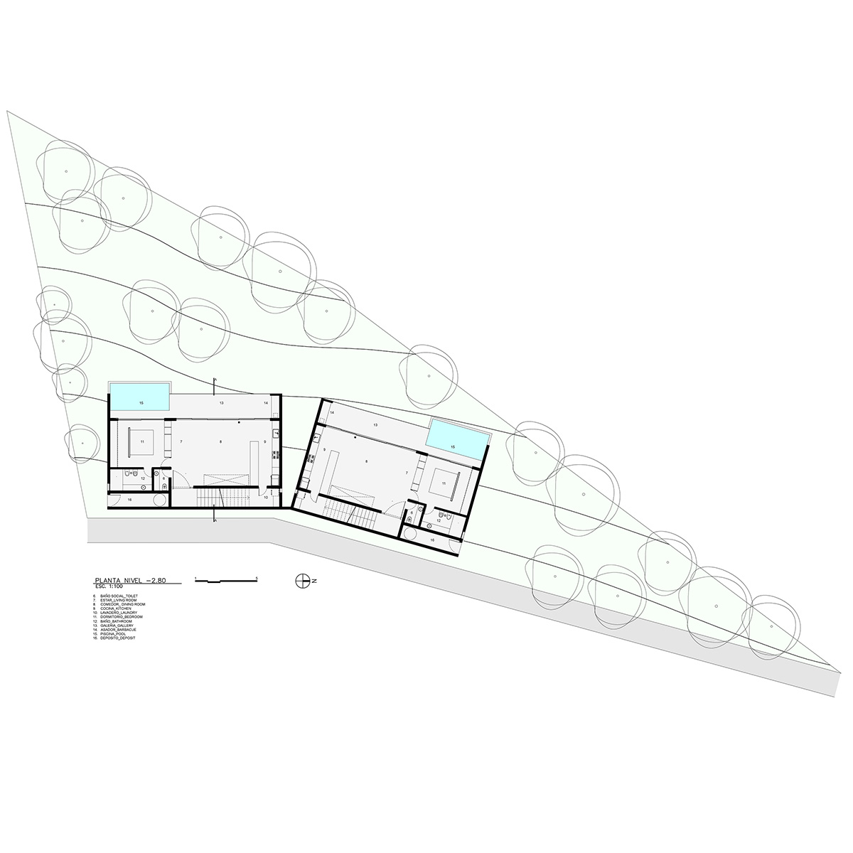 Cabanillas Gonzalo completes twin houses on a hilly landscape in Cordoba