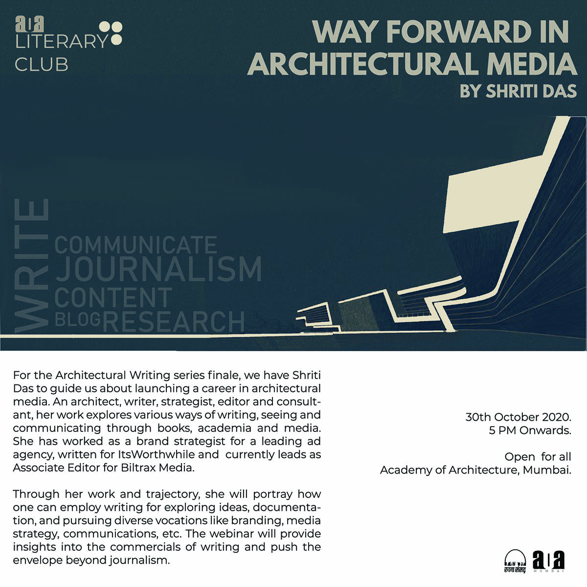 Architectural Writing And Journalism Webinar Series Published by Academy of Architecture, Mumbai