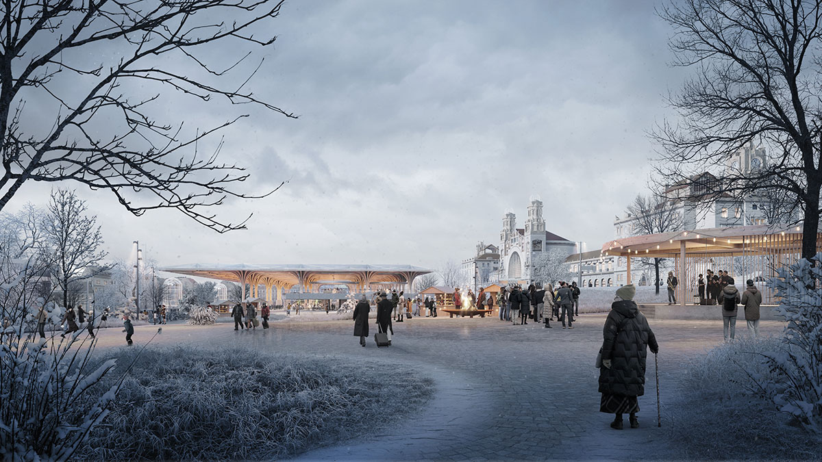 Henning Larsen to redesign Prague Central Station with spacious open-roof timber canopy