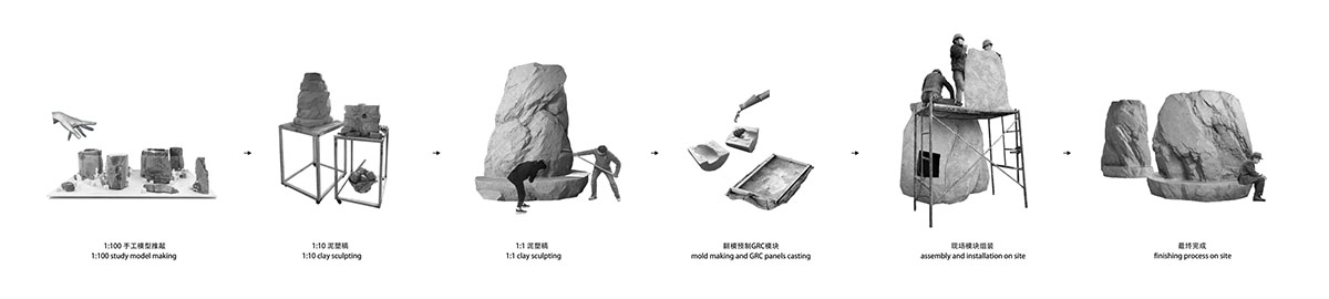 B.L.U.E. Architecture Studio adds a glazed cafe by using organic forms of stones to an open plaza