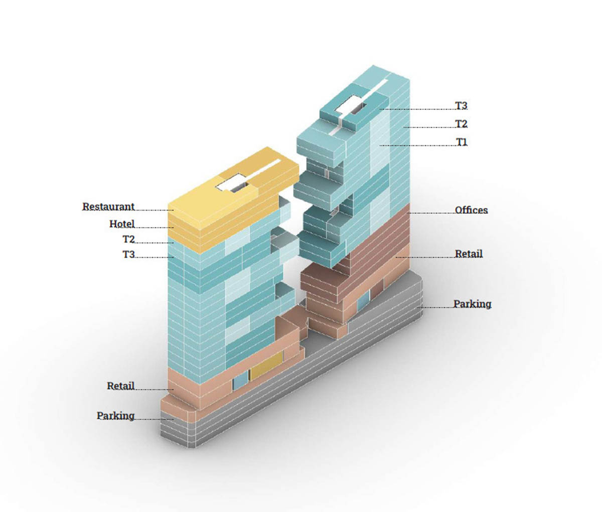 OODA unveils Ndarja, a pair of fragmented towers in the center of Tirana