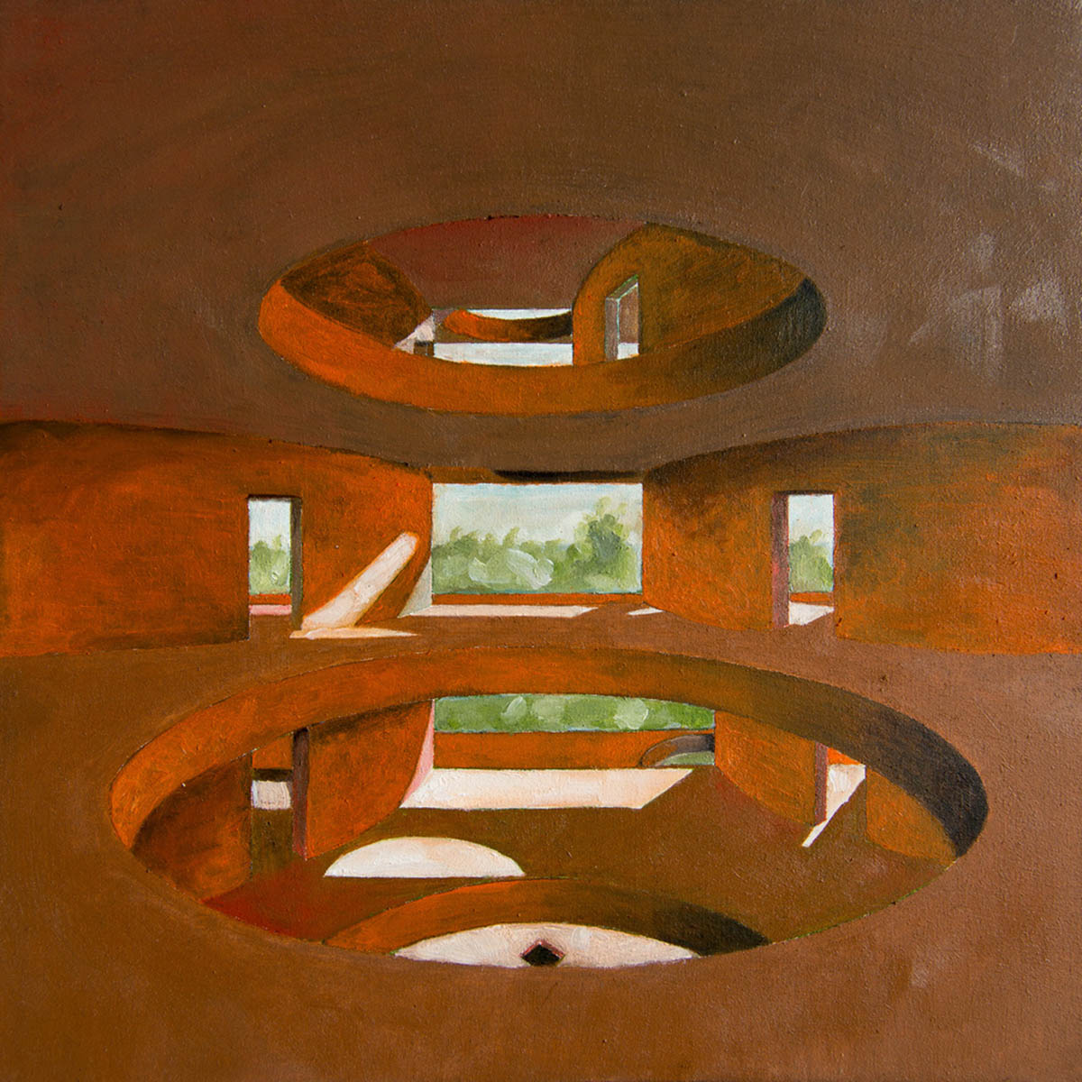 Red pigmented curved walls create 