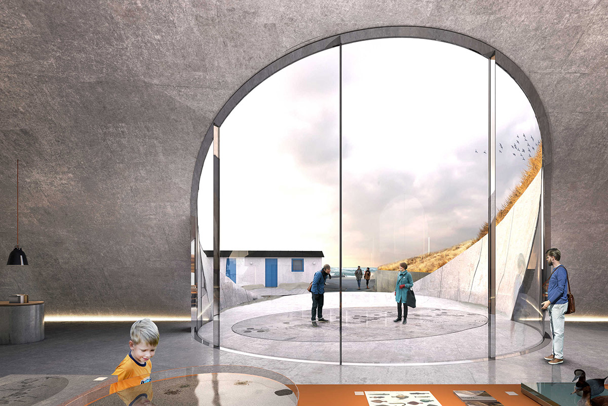 Dorte Mandrup hides Thy National Park Center under sand dunes with big rabbit holes in Denmark