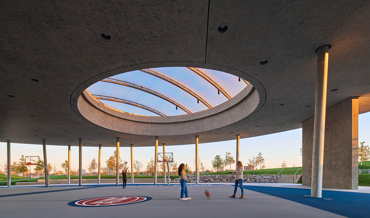 Adjaye Associates creates a pavilion-like basketball court for Detroit