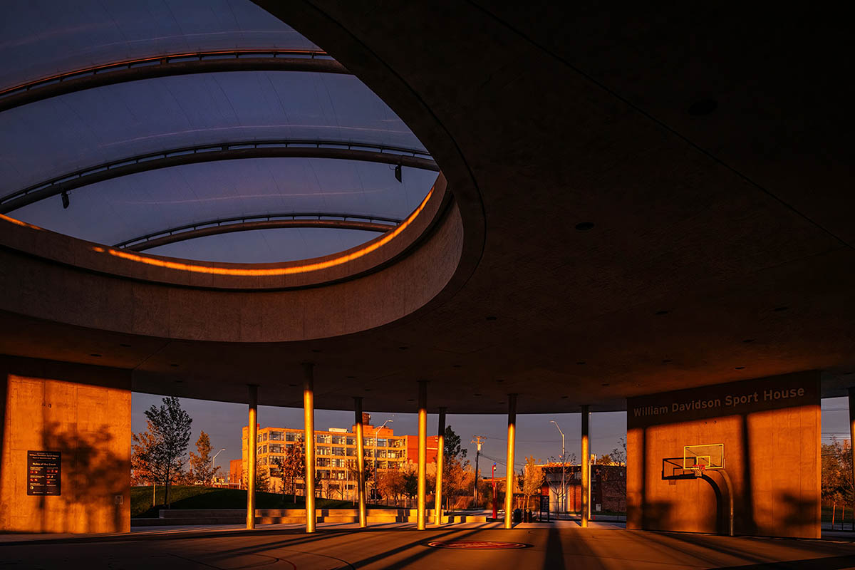 Adjaye Associates creates a pavilion-like basketball court for Detroit