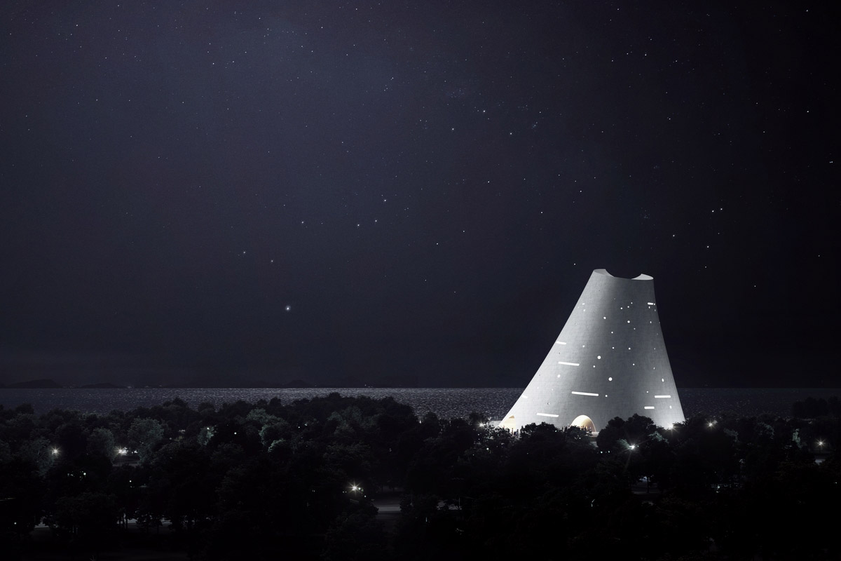 OPEN reveals its curvilinear Sun Tower with sliced silhouette on Yantai coast