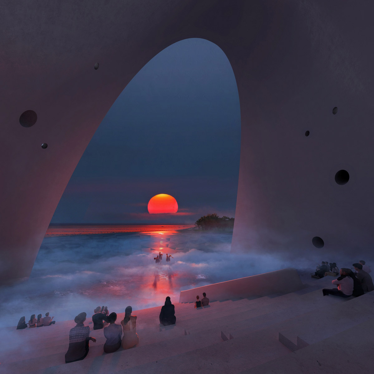 OPEN reveals its curvilinear Sun Tower with sliced silhouette on Yantai coast