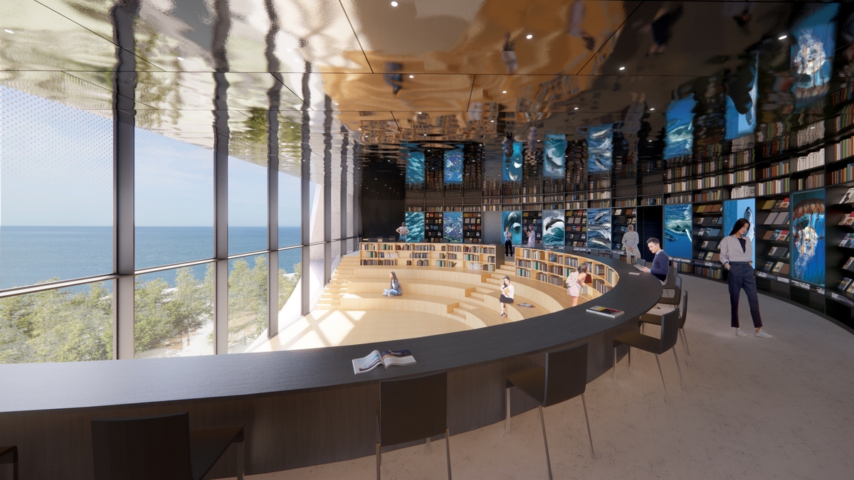 OPEN reveals its curvilinear Sun Tower with sliced silhouette on Yantai coast