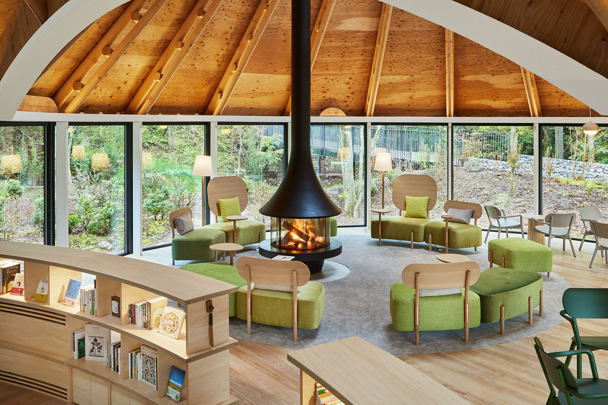 This club house by Klein Dytham Architecture offers serene atmosphere within lush forest in Japan