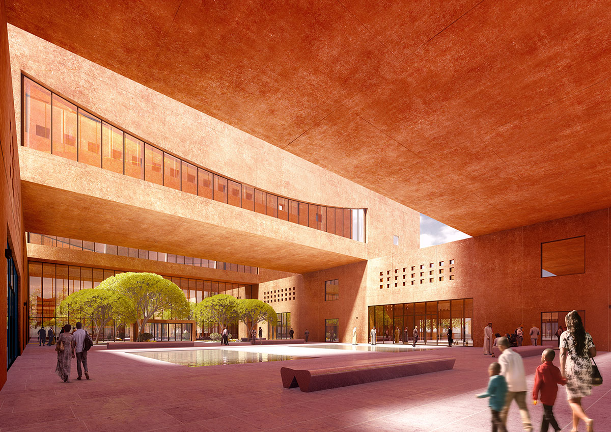 Adjaye Associates reveals design for red-pigmented Africa Institute campus in Sharjah