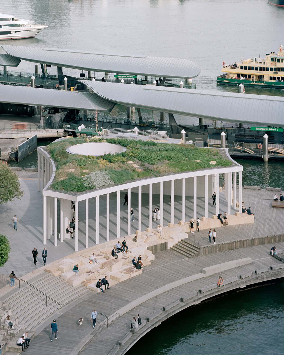 Pier Pavilion, made of recycled oyster shell terrazzo, opens on Sydney Harbour 