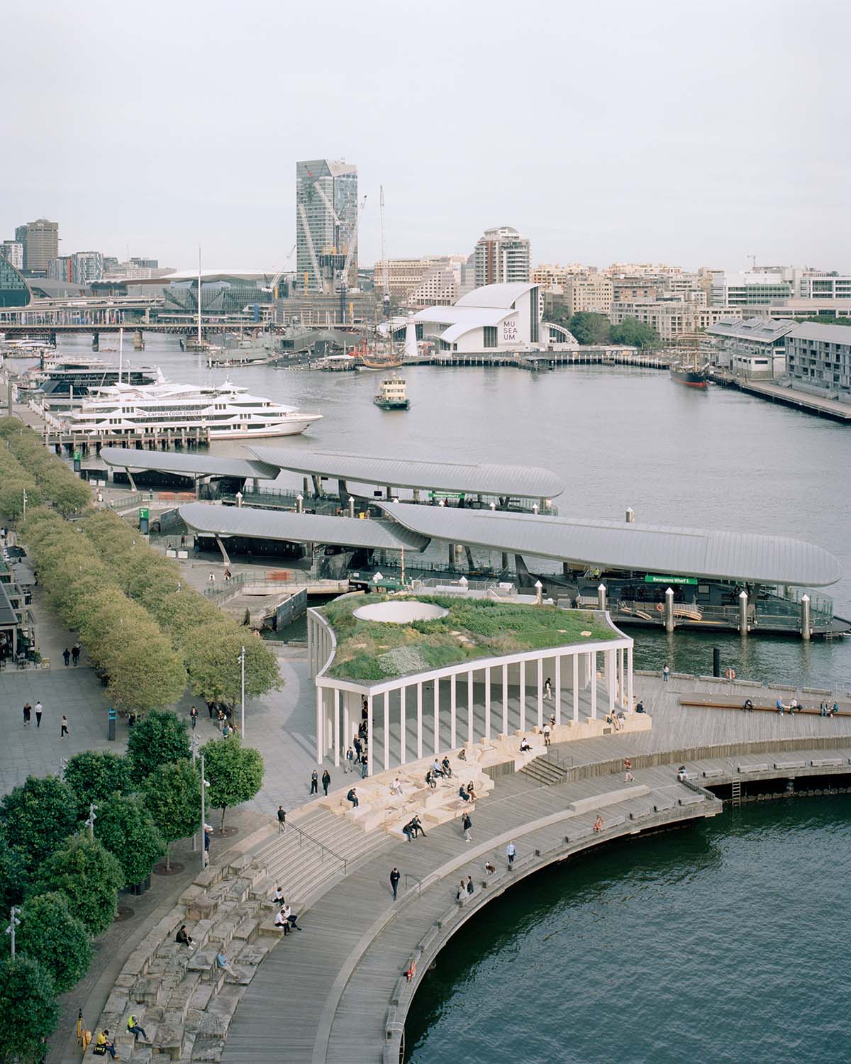 Pier Pavilion, made of recycled oyster shell terrazzo, opens on Sydney Harbour 
