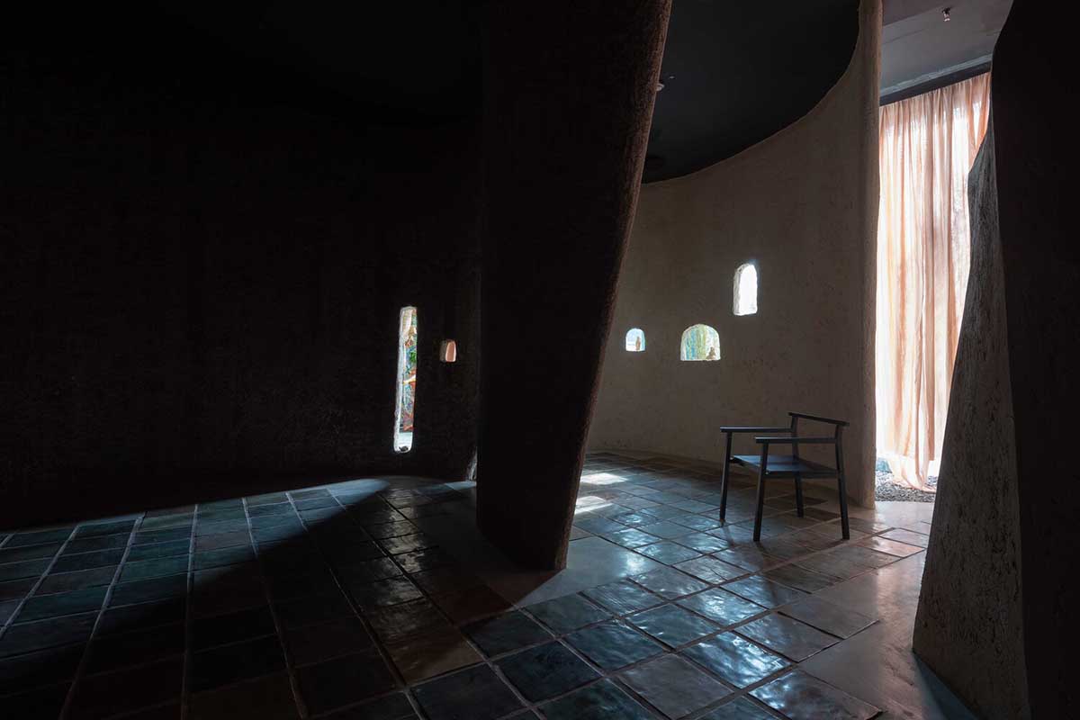 Vegetarian restaurant by Adrei Studio features moulded walls that become exhibition piece in Vietnam 