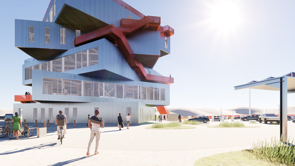 MVRDV's experience center features stack of five rotated exhibition spaces on the Port of Rotterdam
