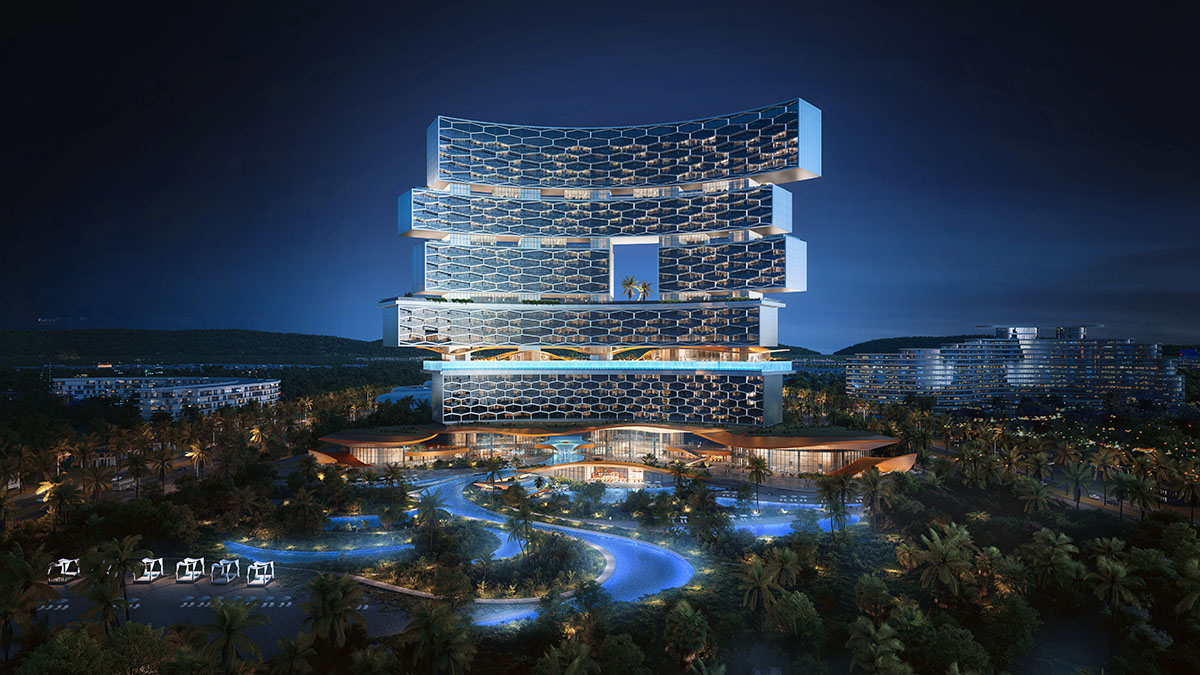 Büro Ole Scheeren unveils Sanya Horizons, a vertical tropical resort featuring hanging gardens