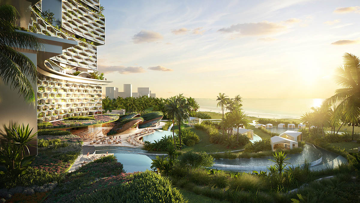 Büro Ole Scheeren unveils Sanya Horizons, a vertical tropical resort featuring hanging gardens