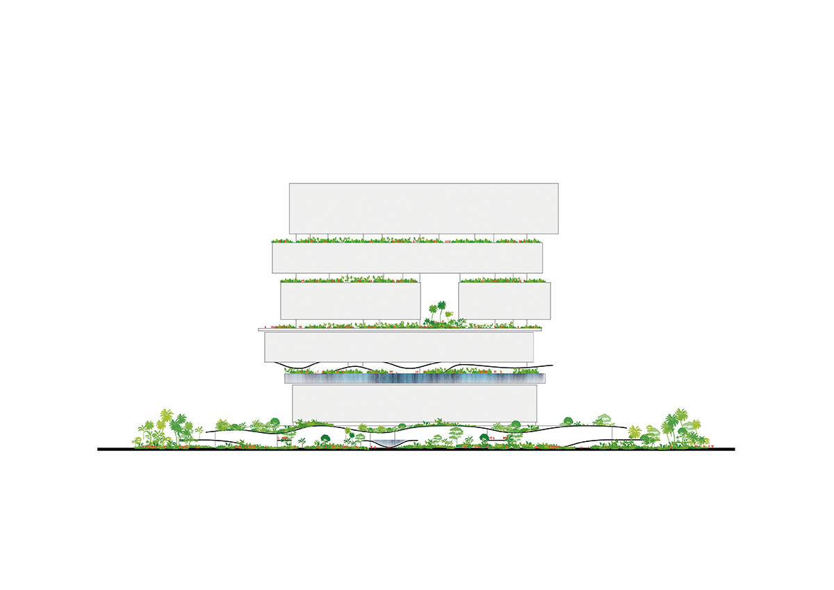 Büro Ole Scheeren unveils Sanya Horizons, a vertical tropical resort featuring hanging gardens