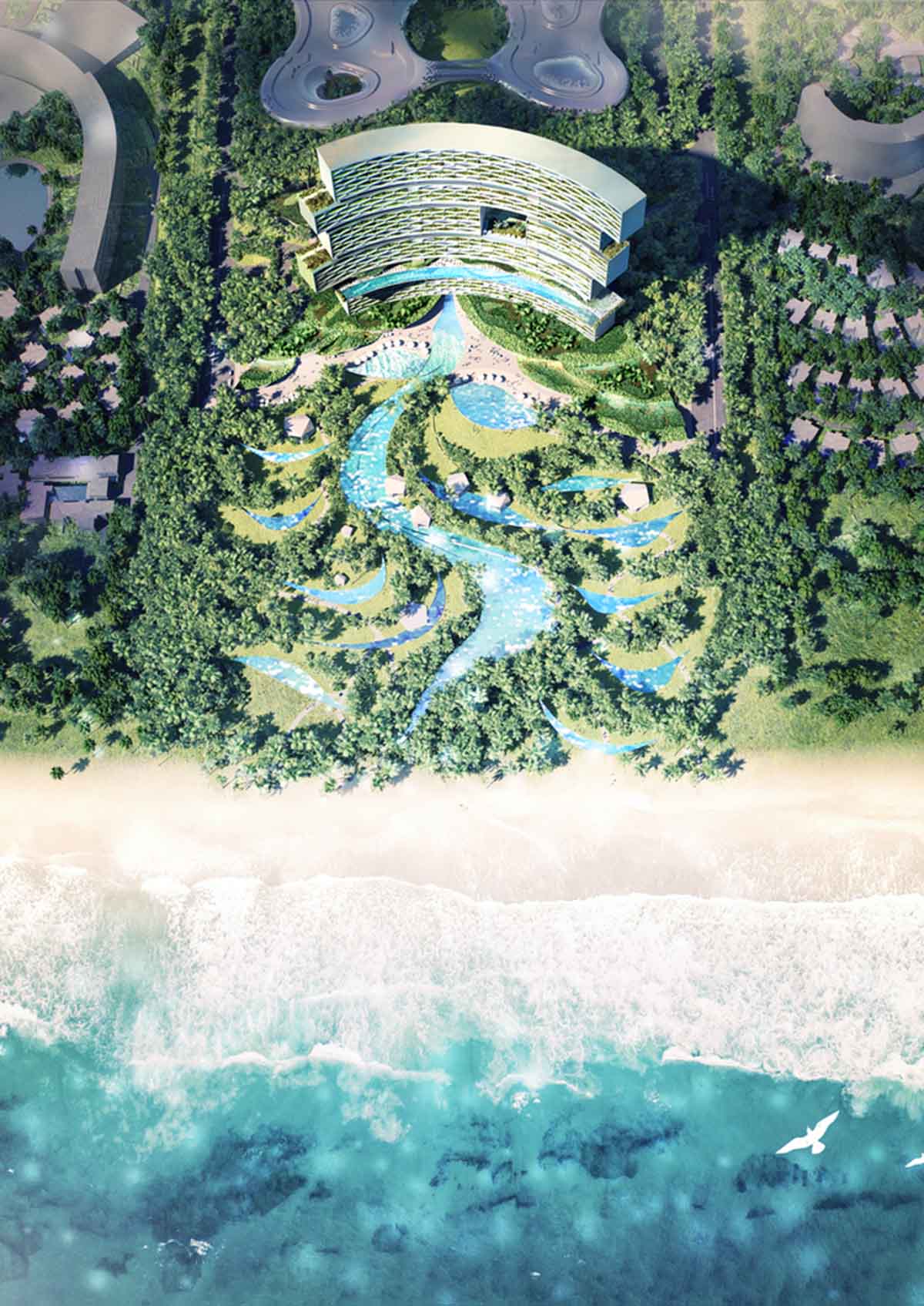 Büro Ole Scheeren unveils Sanya Horizons, a vertical tropical resort featuring hanging gardens